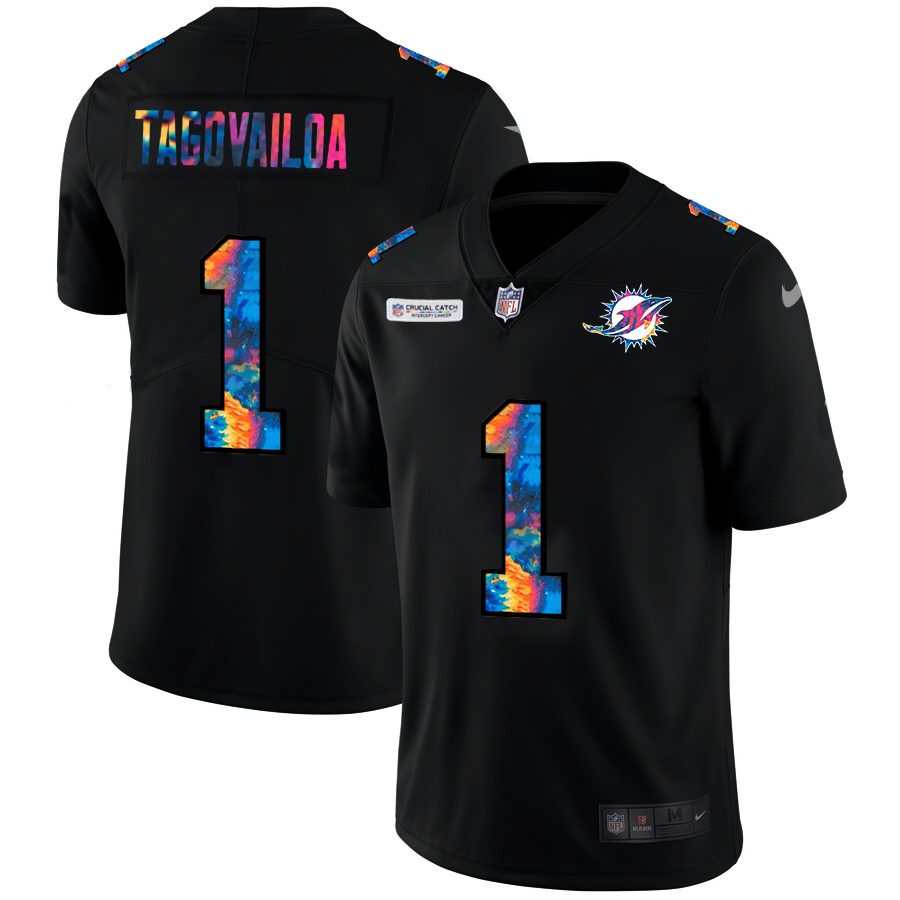 NFL Miami Dolphins #1 Tua Tagovailoa Men Nike MultiColor Black 2020 Crucial Catch Vapor Untouchable Limited Jersey